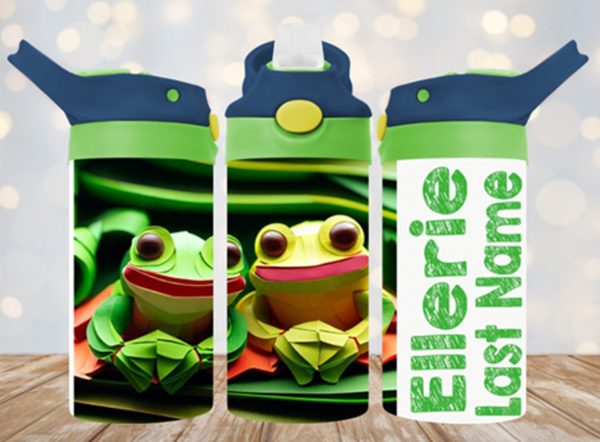 Personalized 12 oz Flip Top Two Cute Frogs Double Walled Kid's Tumbler