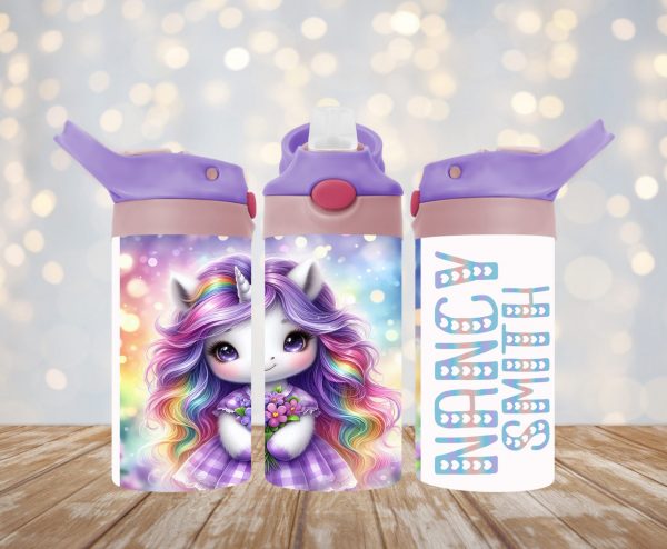Personalized 12 oz Flip Top Unicorn Double Walled Kid's Tumbler